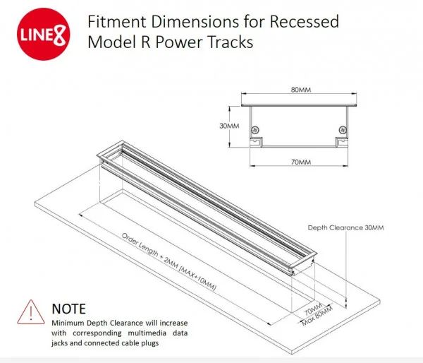 Chi tiết lắp đặt cho thanh ray Line8 lắp âm (âm tường hoặc âm bàn)